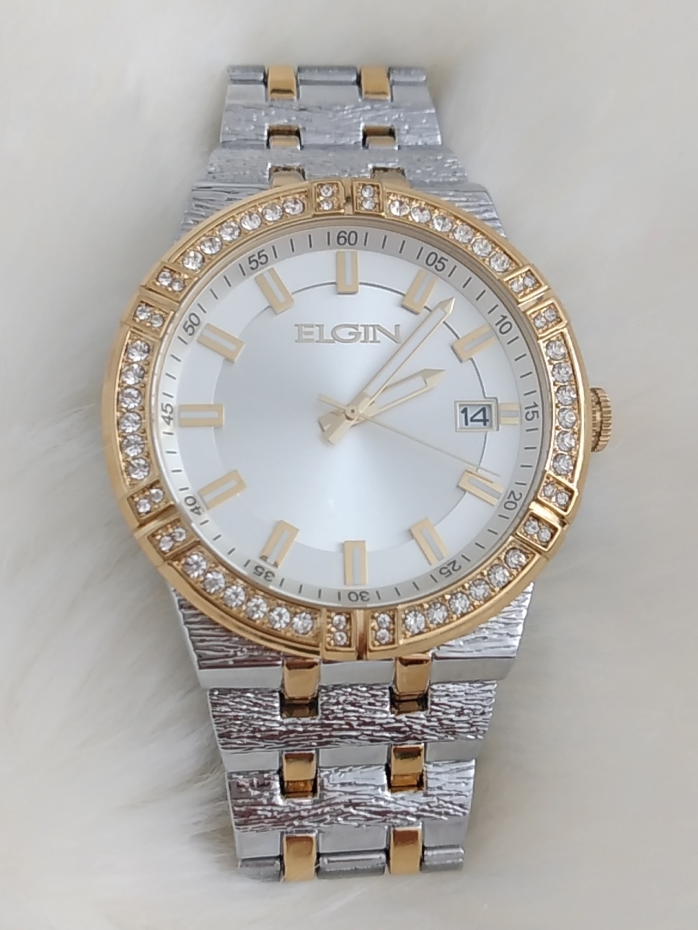 Elgin Water Resistant Crystal Accent Men's Analog Watch Japan - White Dial